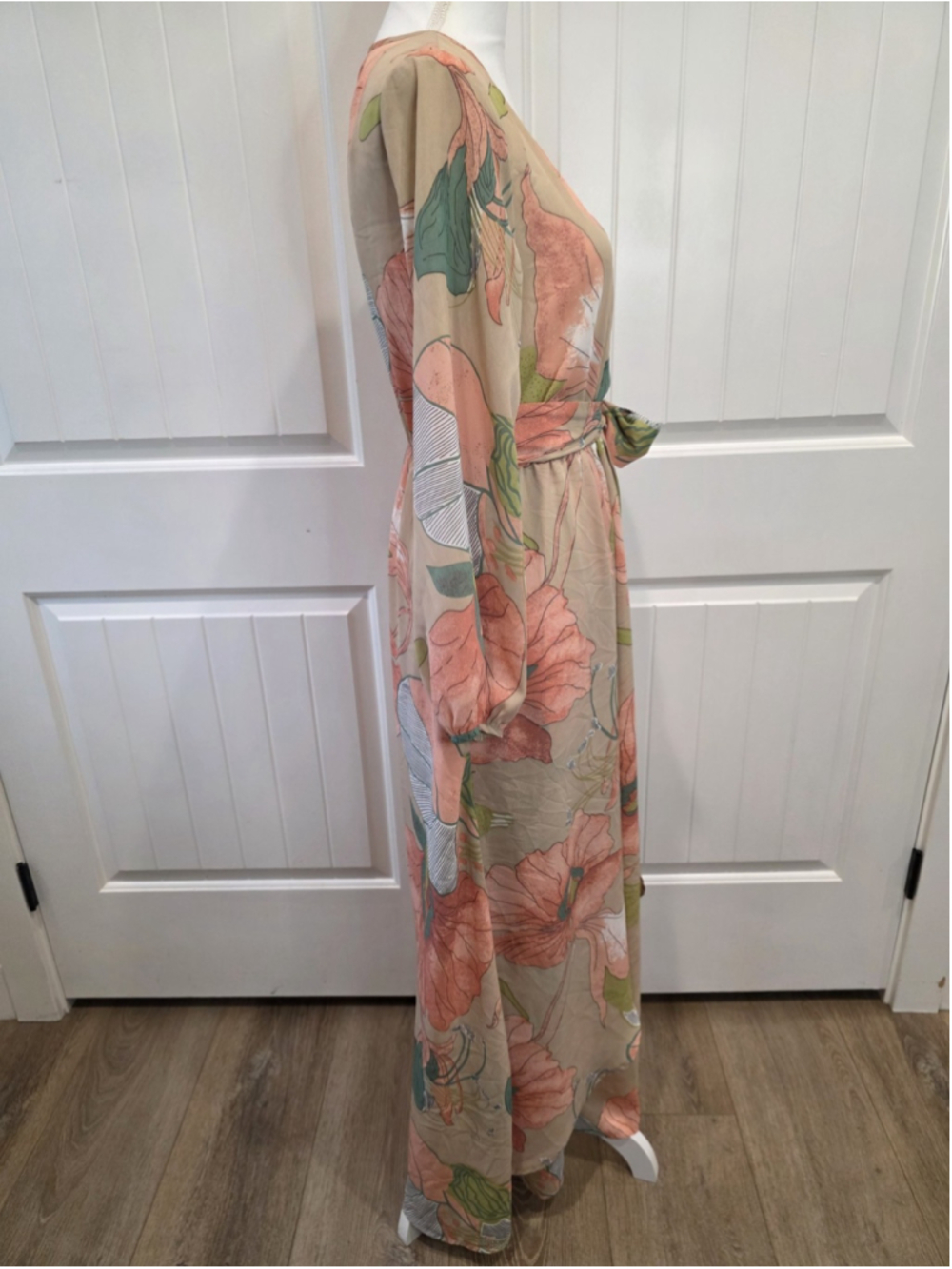 Meghan Los Angeles Sz M Floral Faux Wrap Maxi Dress Boho Resort Wedding Elegant - Picture 4 of 12